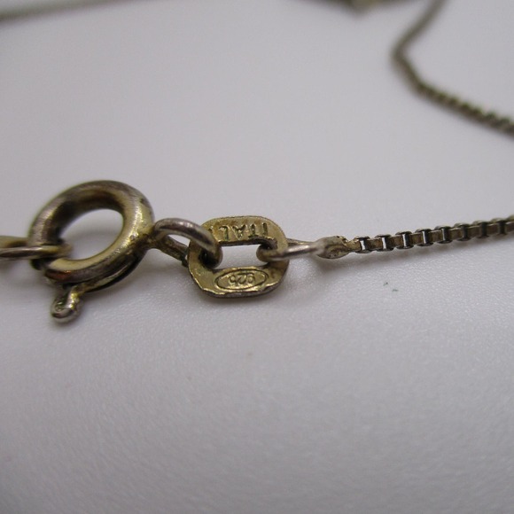 Vintage FAS Sterling Silver Tiny Box Chain Studded Heart Pendant Necklace - Picture 5 of 6